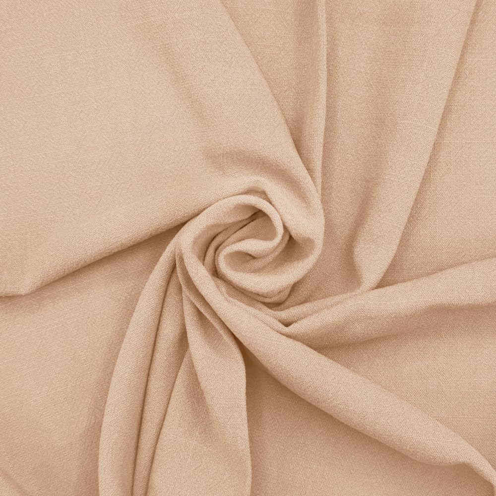 Stone Washed Linen Viscose Fabric Plain Oeko-Tex Dressmaking Soft 136cm Wide (Price Per Metre) (Beige)