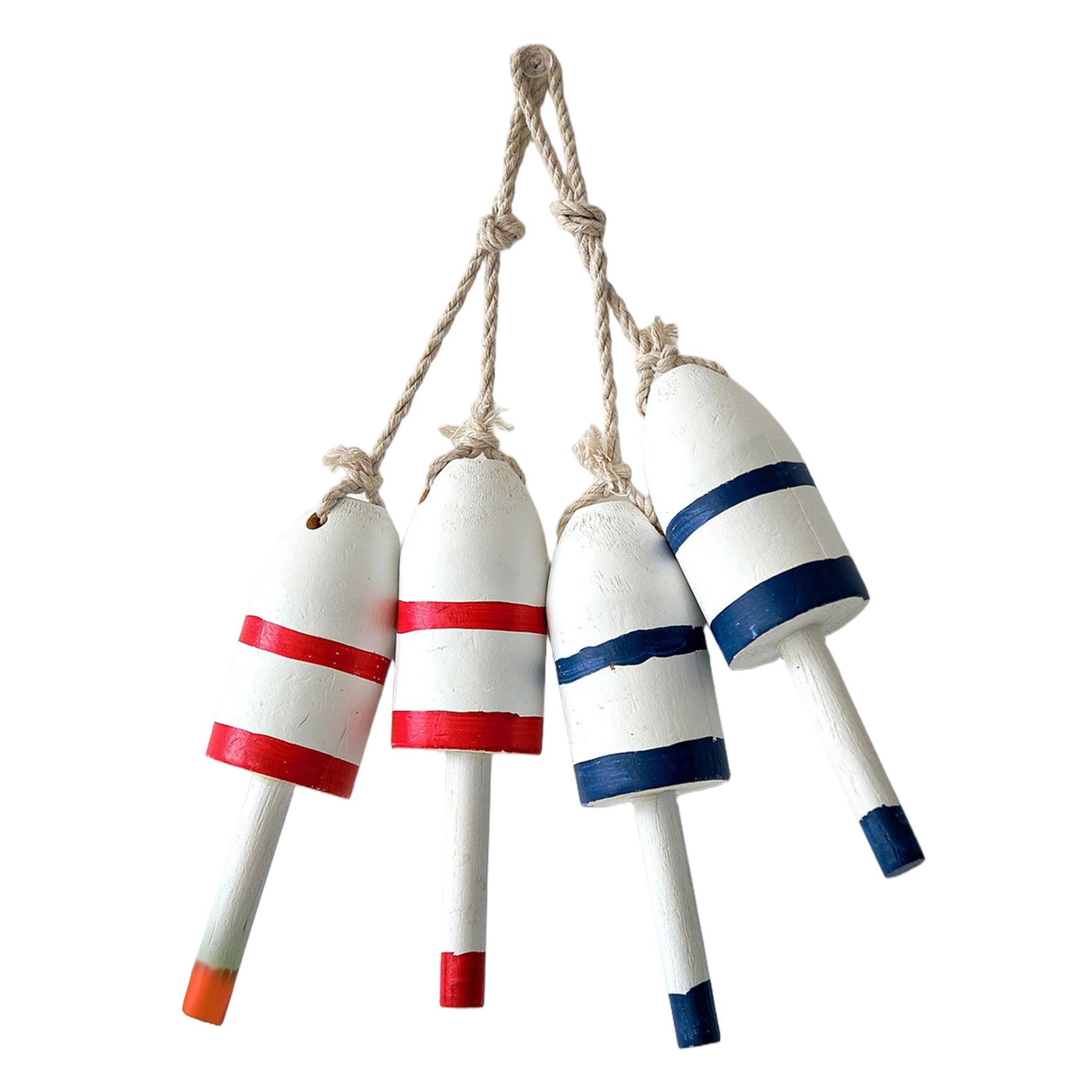 Neptuiby 2PCS Buoy Decor, Wooden Buoy Nautical Rope Wall Hanging, Natural Wood for Coastal Spaces Beach, Red & Blue.