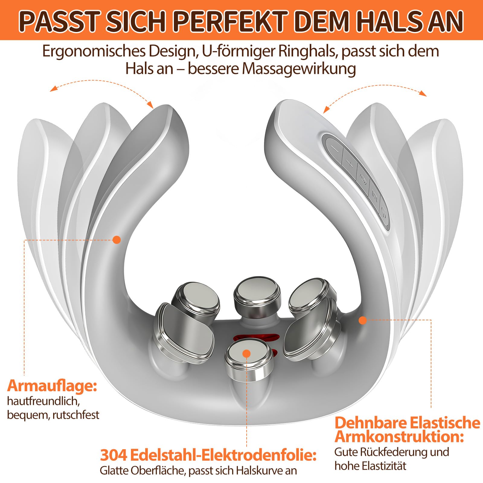 Nackenmassagegerät, Intelligentes Nackenmassagegerät Mit Stimme, 5 Modi 9 Intensitätsstufen Tragbares Elektrisches Massagegerät für Damen Herren