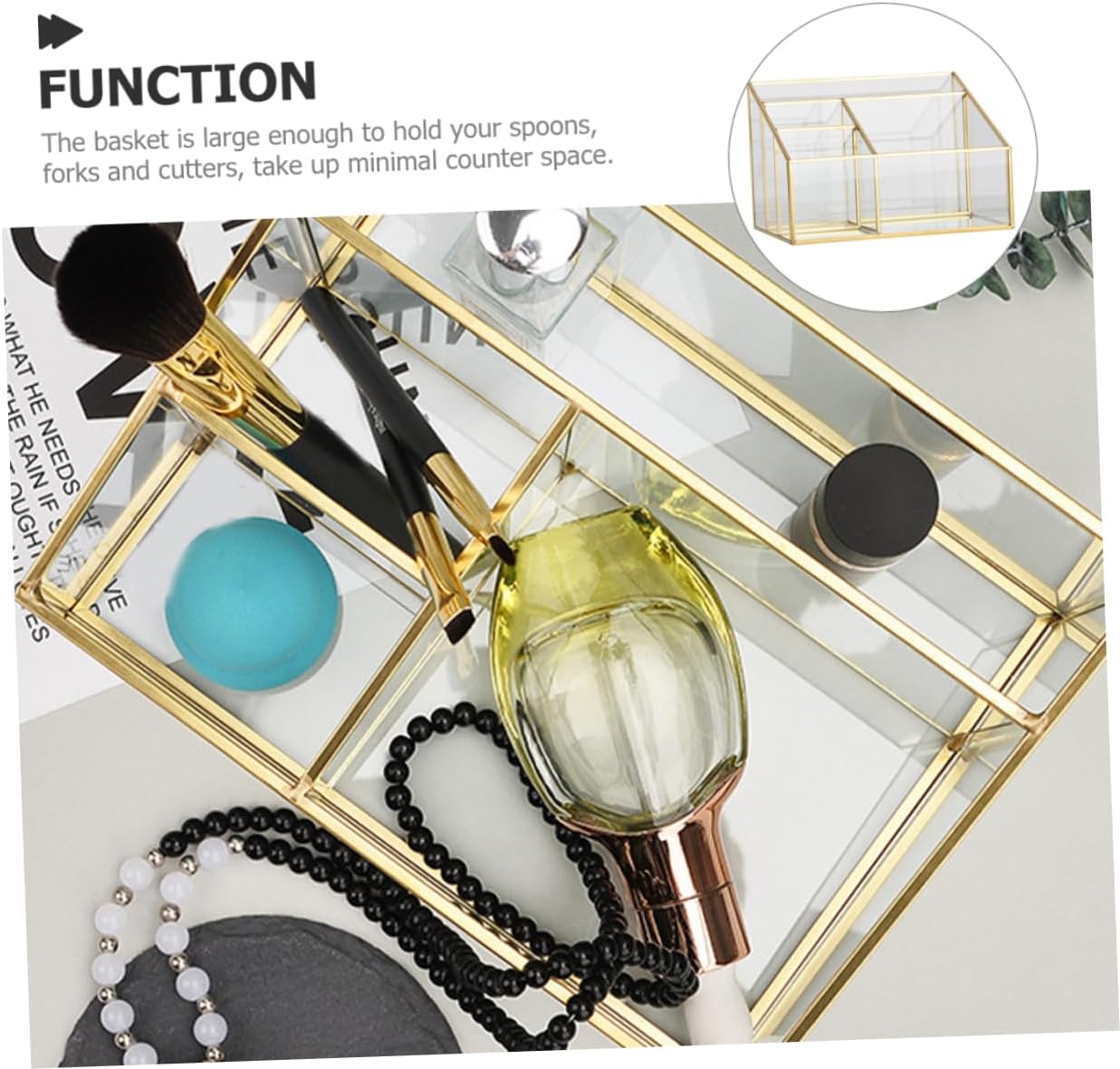 MAGICLULU Glass Makeup Organizer Box with Frame Compact Cosmetic Display Case for Lipstick Brushes Eyeliner Sturdy Multipurpose Storage for Vanity Bathroom Bedroom Salon