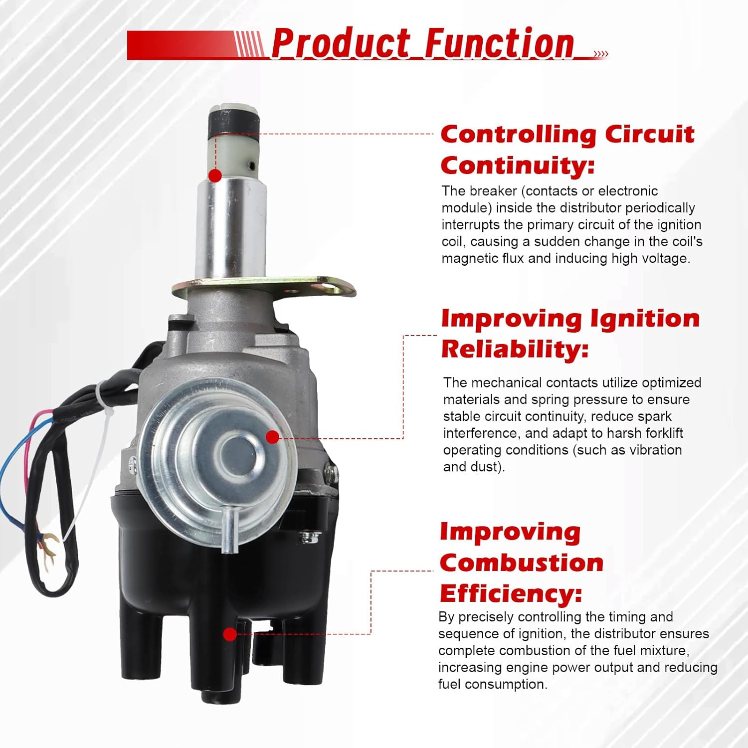 Ignition Distributor, OE 22100-20H13 2210020H13 22100-87K15 2210087K15 1pc Distributor Replacement for Nissan Forklift Z24