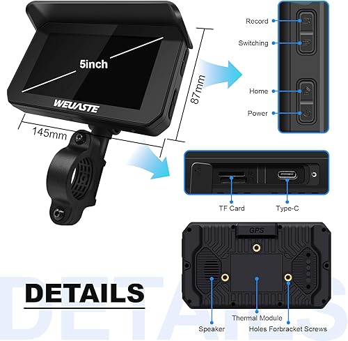 Miniatura 5 de Navegación GPS Carplay de motocicleta de 5 pulgadas, CarPlay inalámbrico/Android Auto para motocicleta, pantalla táctil impermeable IPS, GPS de