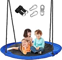 Vista 11 de Columpio de árbol de platillo de 43 pulgadas para niños, columpio redondo de textileno duradero, resistente, impermeable y resistente a todo