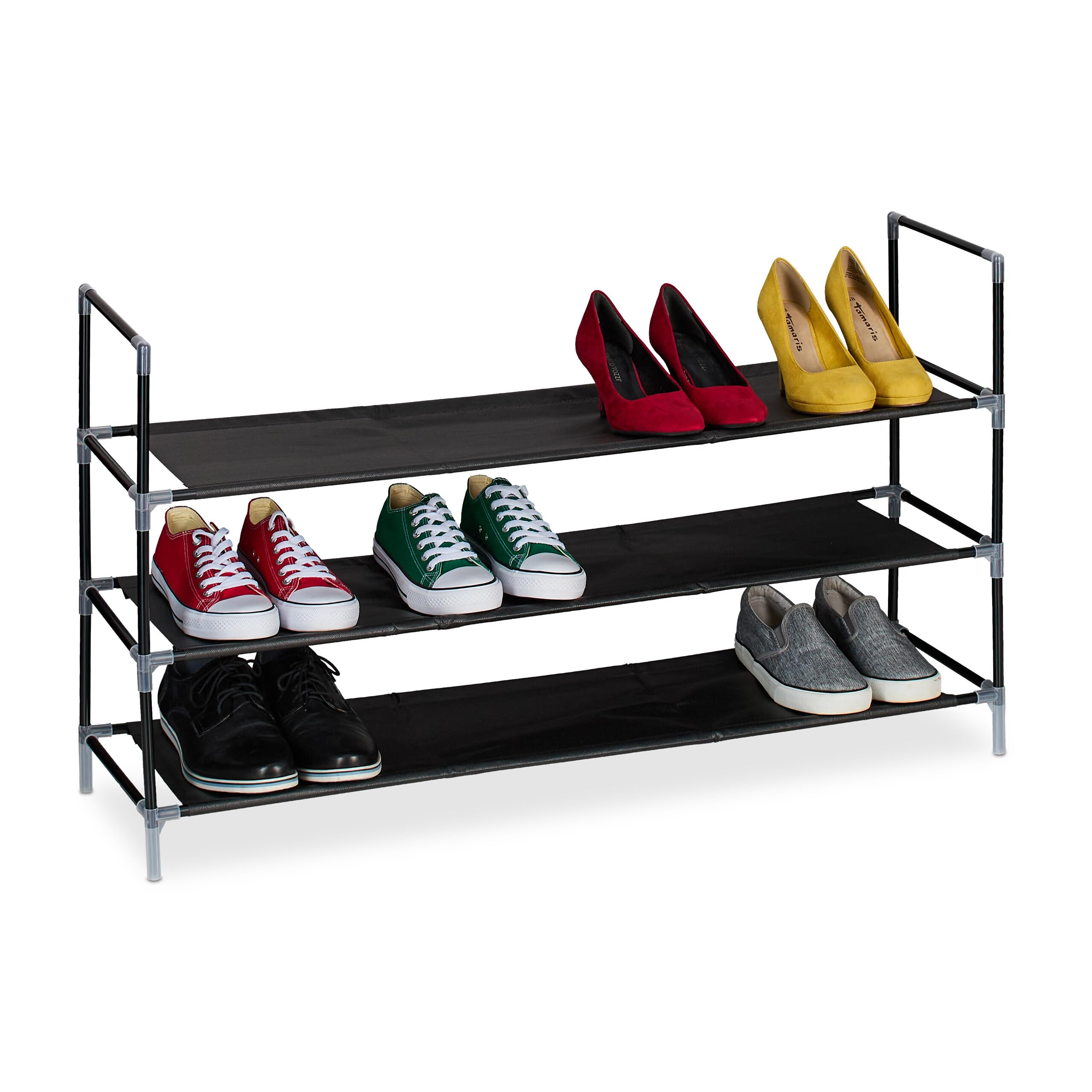Rangement à chaussures 3 niveaux noir et transparent Relaxdays 58x100x28 cm