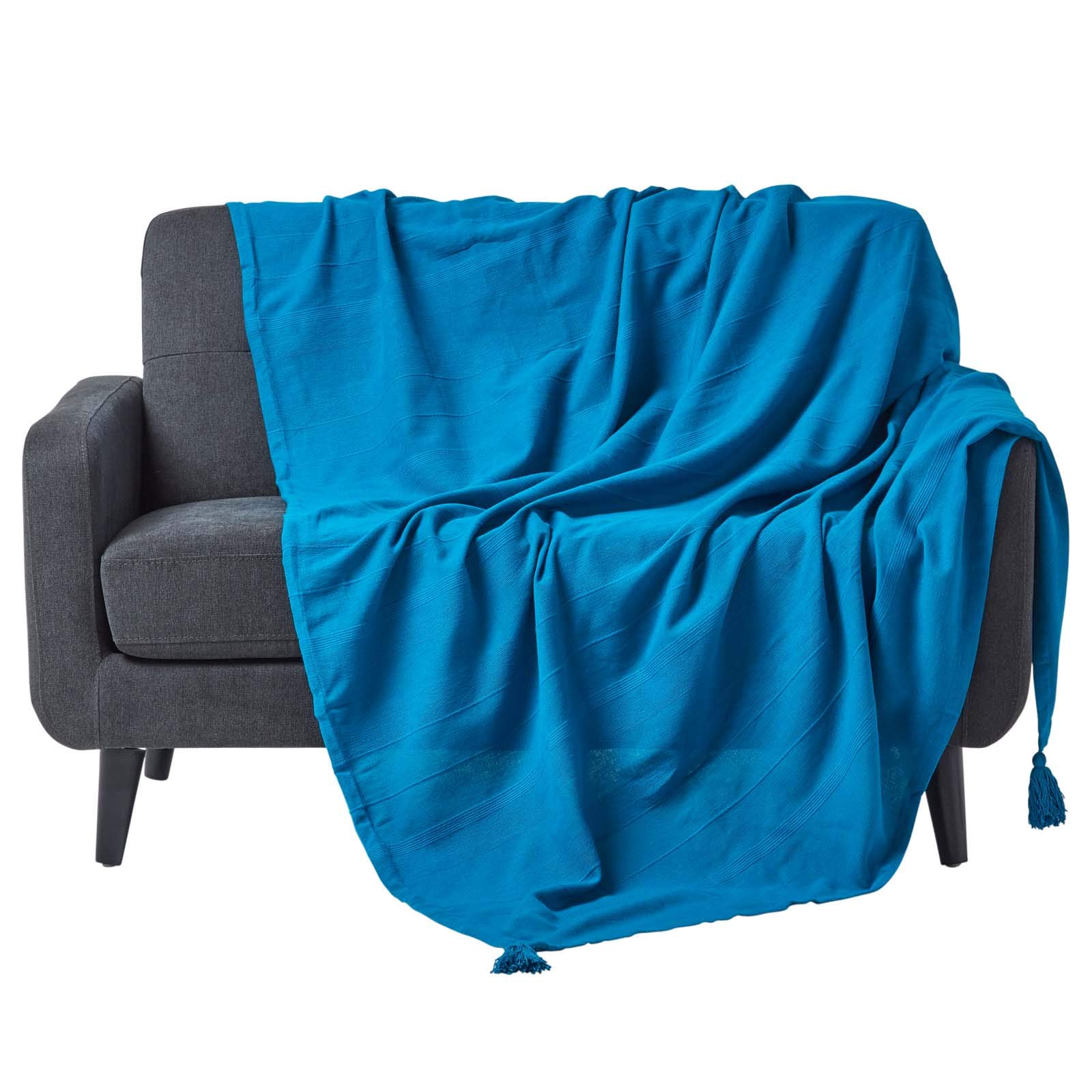 Homescapes Cotton Ribbed Throw - Teal - 150 cm x 200 cm