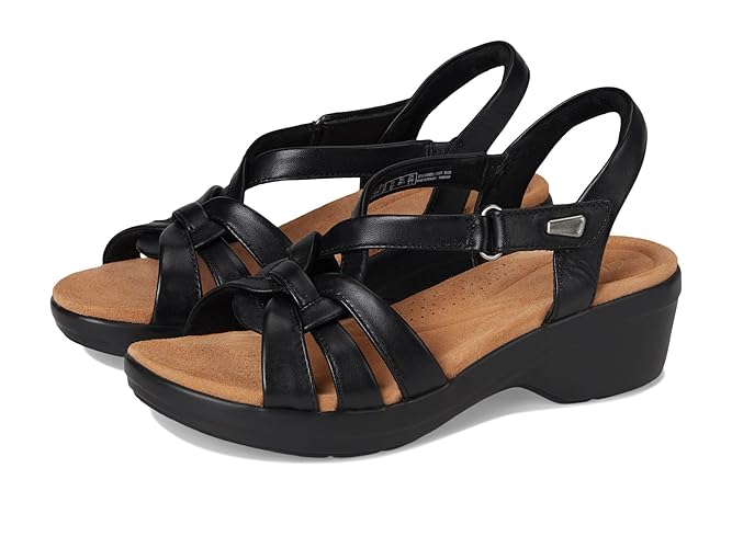 Clarks Women's Tuleah Cross Heeled Sandal - 9 Wide - Black Leather