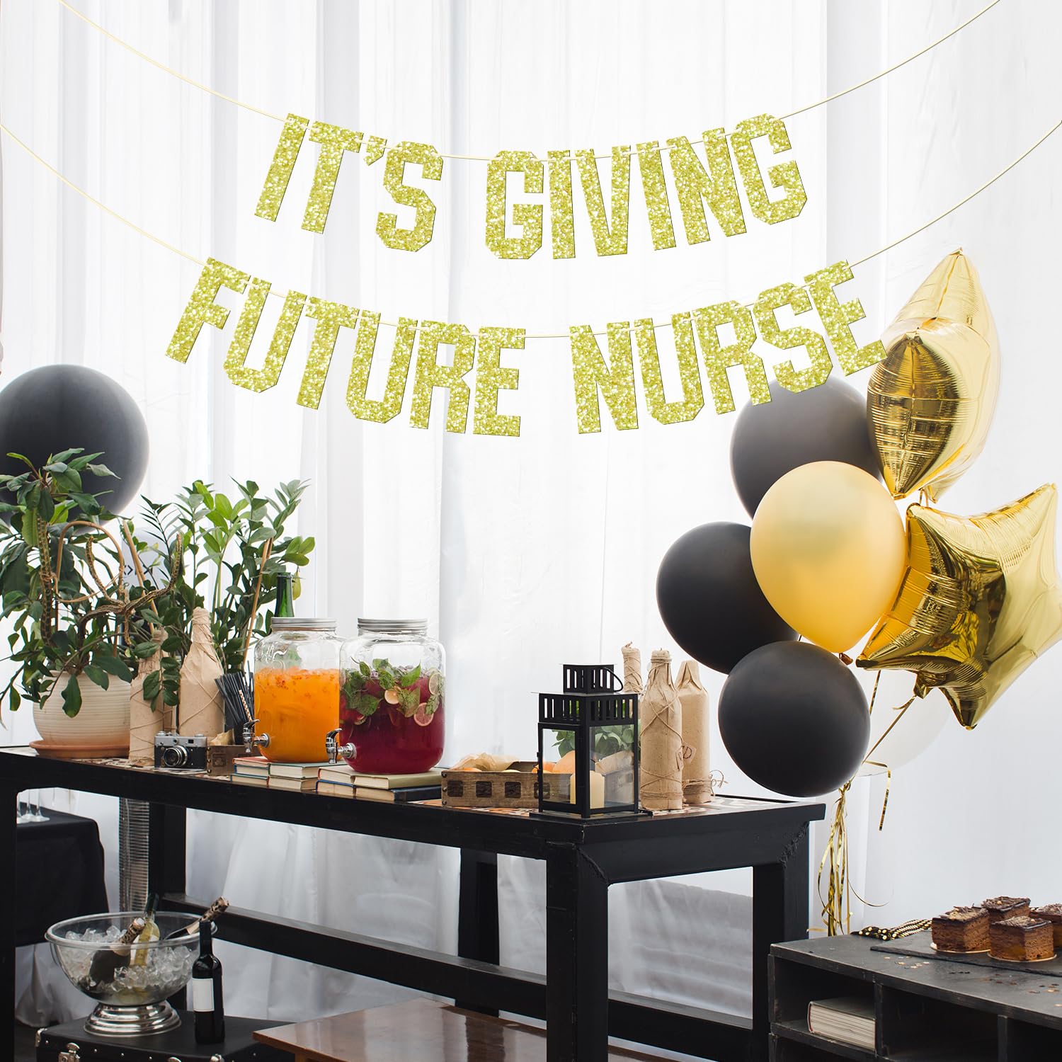 WeBenison Nurse Graduation Banner – Gold Glitter, Für Krankenpflege Abschlussparty