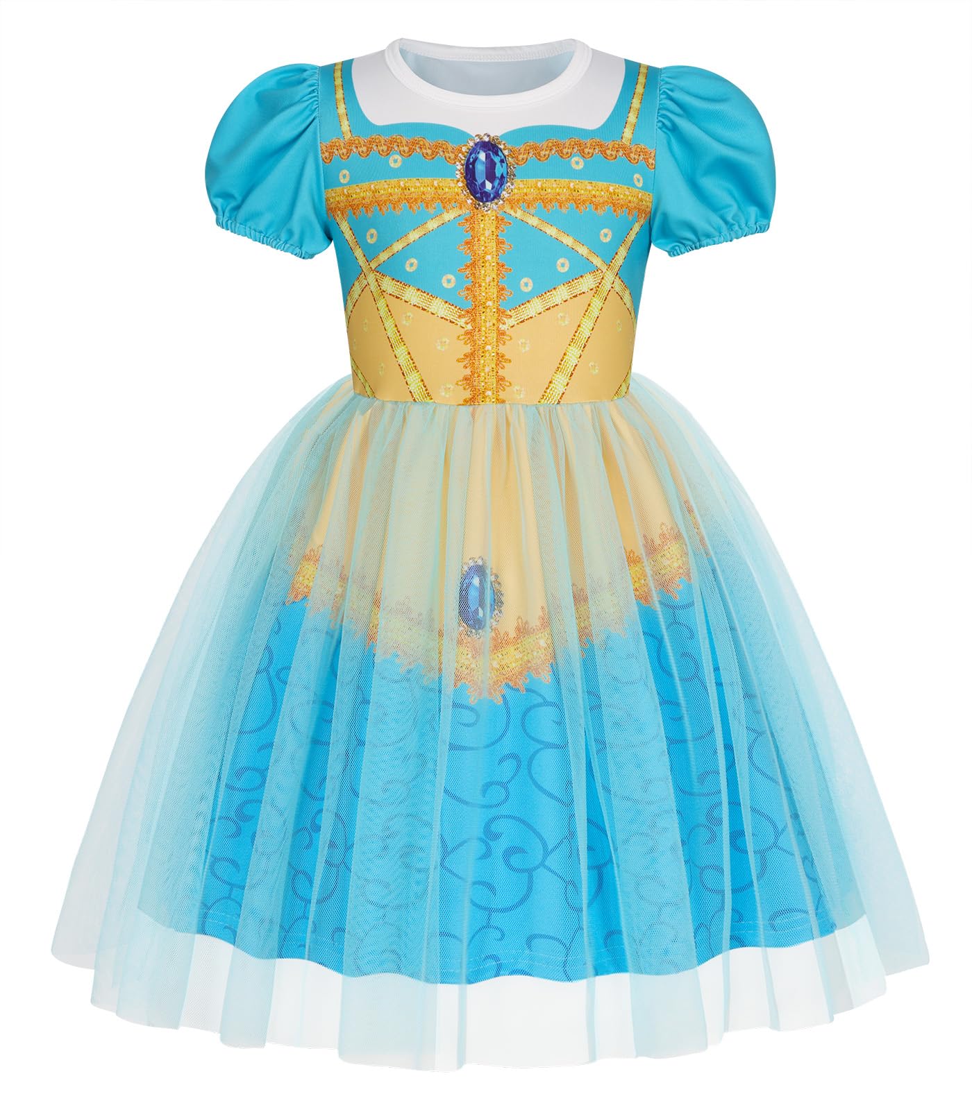 Berich Princess Jasmine Costume for Girls Fancy Dress Princess Costumes for Kids Dressing up Halloween Christmas Outfits World Book Day Clothing Jasmine Dress up for Girls 4-5 Years(Turquoise,120)