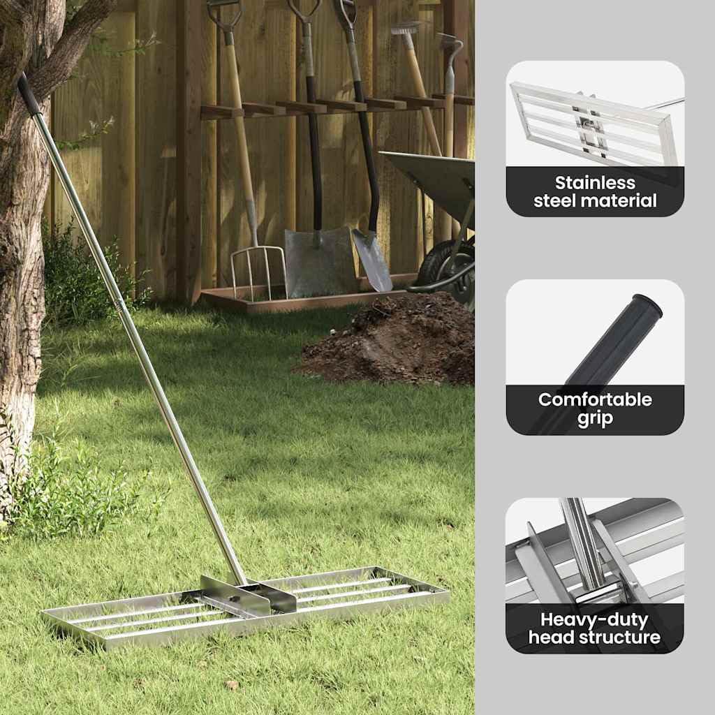 vidaXL Rastrillo nivelador de jardín Plateado Acero Inoxidable, Jardín y terraza, rastrillo Moderno Rectangular, Resistente al Clima, Kit de jardinería, Accesorio paisajístico