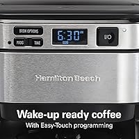 Vista 4 de Hamilton Beach Cafetera programable, 12 tazas, acceso frontal fácil de llenar, negro (46310) y filtro permanente Hamilton Beach en tono dorado, se