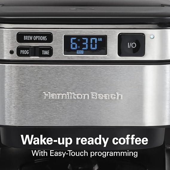 Hamilton Beach Programmable Coffee Maker, 12 Cups, Front Access Easy Fill, Black (46310) & Hamilton Beach Permanent Gold Tone Filter, Fits Most 8 to 12-Cup Coffee Makers (80675R/80675)