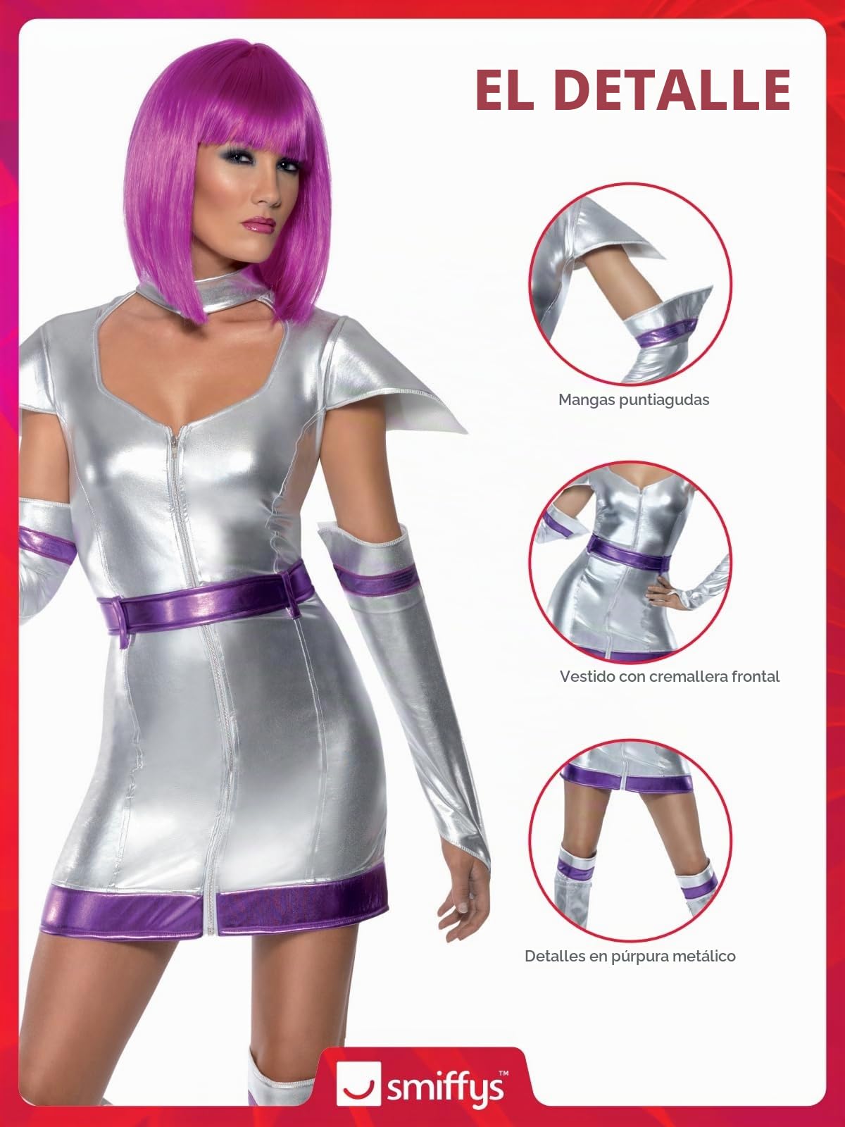 Smiffys Disfraz Fever de cadete del espacio, con vestido, cinturón, muñequeras y cubrebotas Halloween, Carnaval
