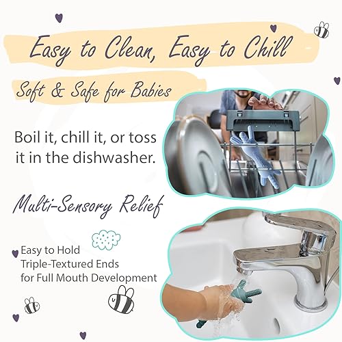 Miniatura 6 de Mordedor 3D para bebés, juguete de dentición de silicona multitextura sin BPA, diseño texturizado de 360 grados, diseño de fácil agarre para bebés y