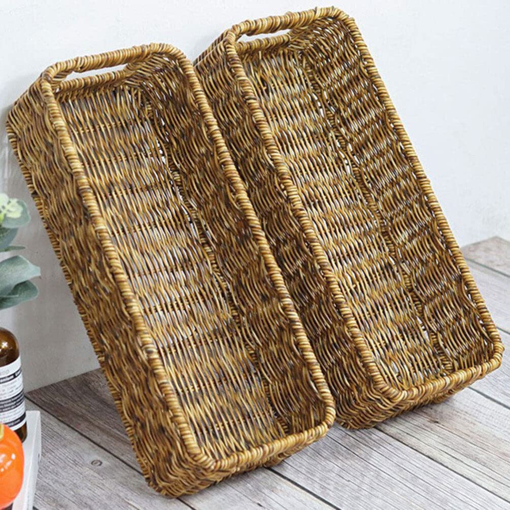 STOBAZA 2pcs Rattan Storage Basket Wicker Baskets Shelf Baskets Rattan Utensil Basket Utensil Storage Container Toy Organizer Vanity Drawers Storage Baskets for Pantry Rectangle Appliance