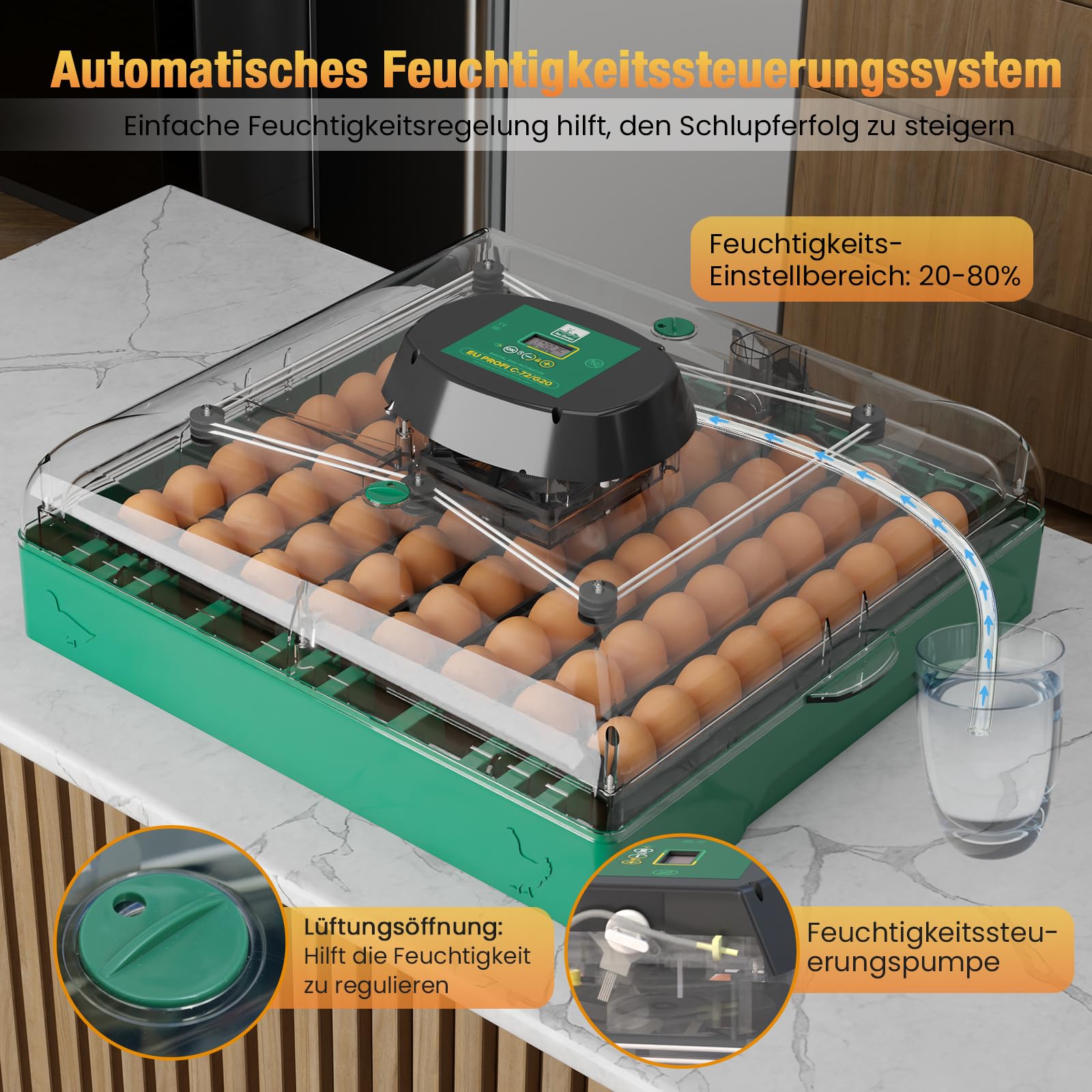 Incubatrice Automatica per 72 Uova, Incubatrice Professionale con Controllo di Temperatura e Umidità, Incubatrice per Gallina Anatra Quaglie