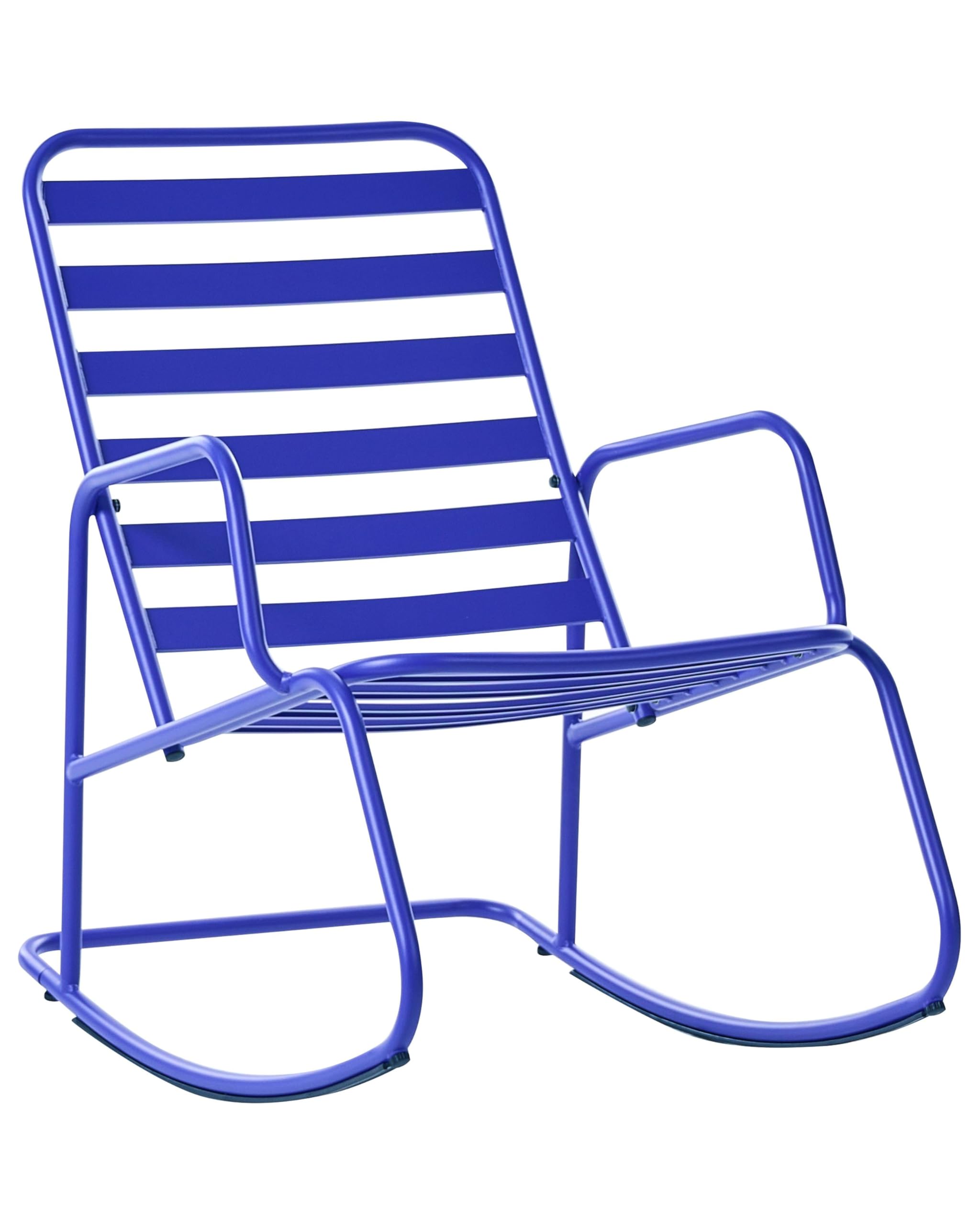 Beliani Sedia a dondolo da giardino moderna in metallo Design a doghe per esterni Alluminio blu