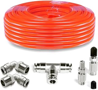 MILLISEC Air Line Service Kit Compatible With Air Suspension Kit Fittings, Includes 1/4" DOT Air Fittings, 20 Feet 1/4" DOT Air Line Tubing,Brass Valve, Elbow Fitting,Union Tee