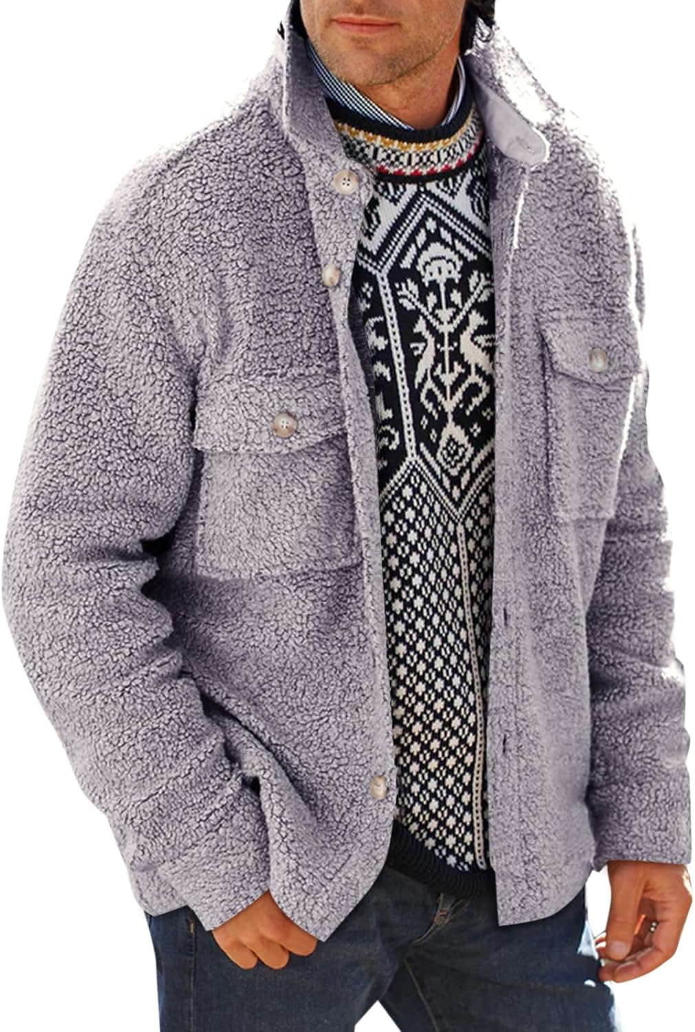 Runcati Mens Fuzzy Sherpa Fleece Jacket Casual Button Down Shacket Winter Lightweight Outwear with Pocket Runcati Mens Fuzzy Sherpa Fleece Jacket Casual Button Down Shacket Winter Lightweight Outwear with Pocket