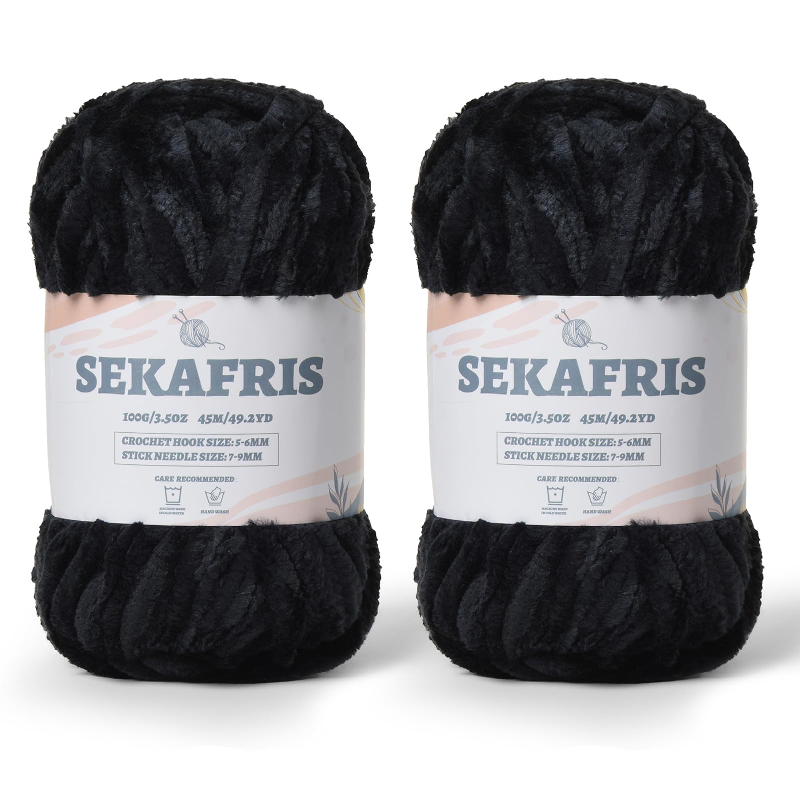 Chenille Velvet Soft Yarn Black 2 Pack