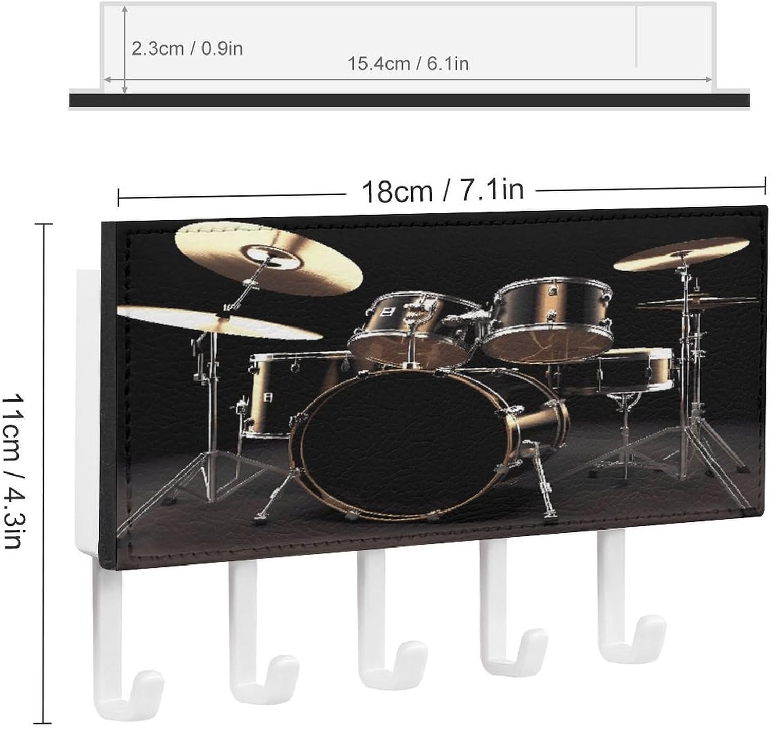 Key Holder Wall Mount Key Hanger with 5 Hooks, Decorative Key Rack | Cool Drum Set Hanging Key Hooks with Mail Organizer for Wall Living Room Kitchen Bathroom Hallway