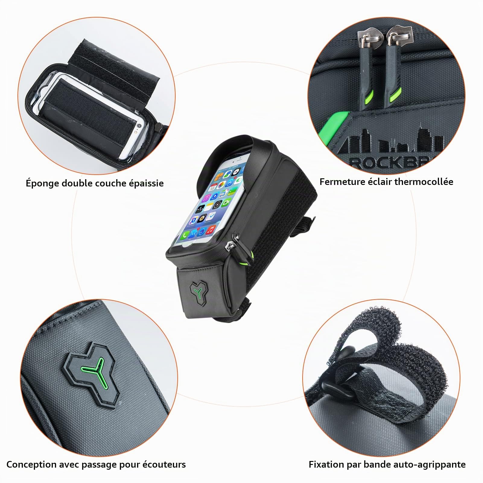 ROCKBROS Sacoche de Cadre Vélo 1,5L Support de Téléphone sous 6,5 Pouces 2 en 1 Vélo Route Sac Rangement Vélo Électrique Écran TPU Tactile Sensible Anti Éclaboussure Smartphone VTT Pare-Soleil Noir