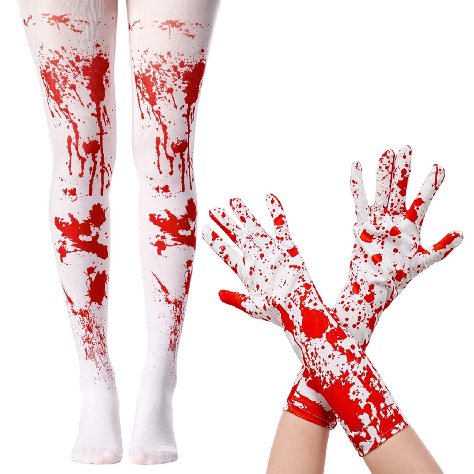 KSVFTB 2Pcs Nurse Halloween Costume, Blood Stained Tights and Blood Gloves