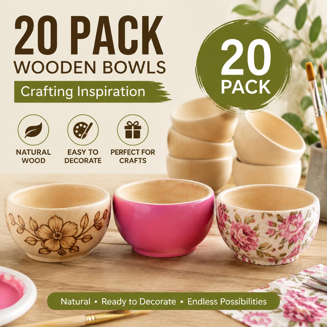 ZENFUN Confezione da 20 ciotole in legno, mini ciotole non finite per salsa, condimenti, noci, caramelle, frutta, antipasto e snack
