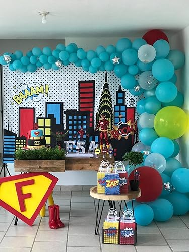 Miniatura 10 de Telón de fondo de superciudad de superhéroe, edificio de ciudad, tema de superhombres, fotografía para niños, recién nacido, baby shower, niño,