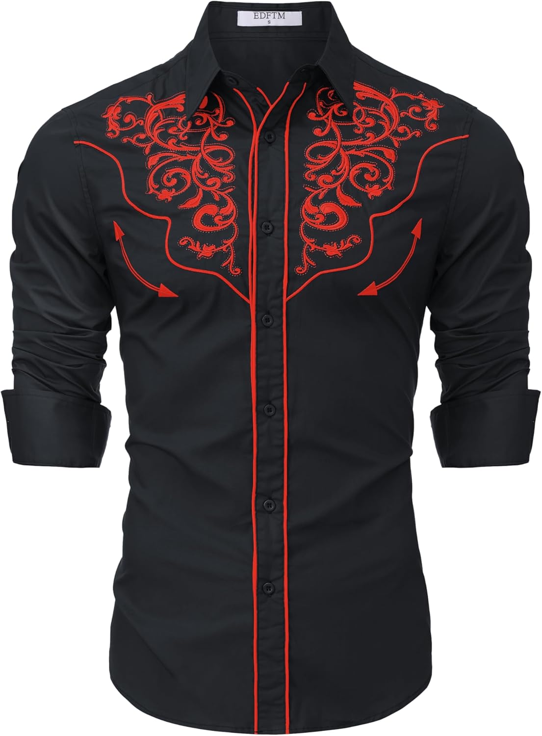 Men's Western Cowboy Shirts Long Sleeve Button Down Embroidered Vintage Casual Hippie Shirts