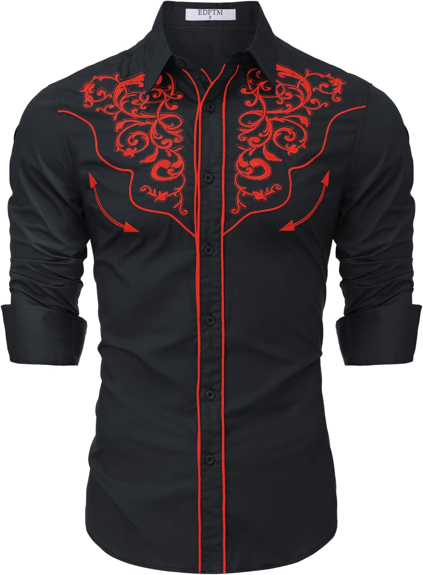 Men's Western Cowboy Shirts Long Sleeve Button Down Embroidered Vintage Casual Hippie Shirts