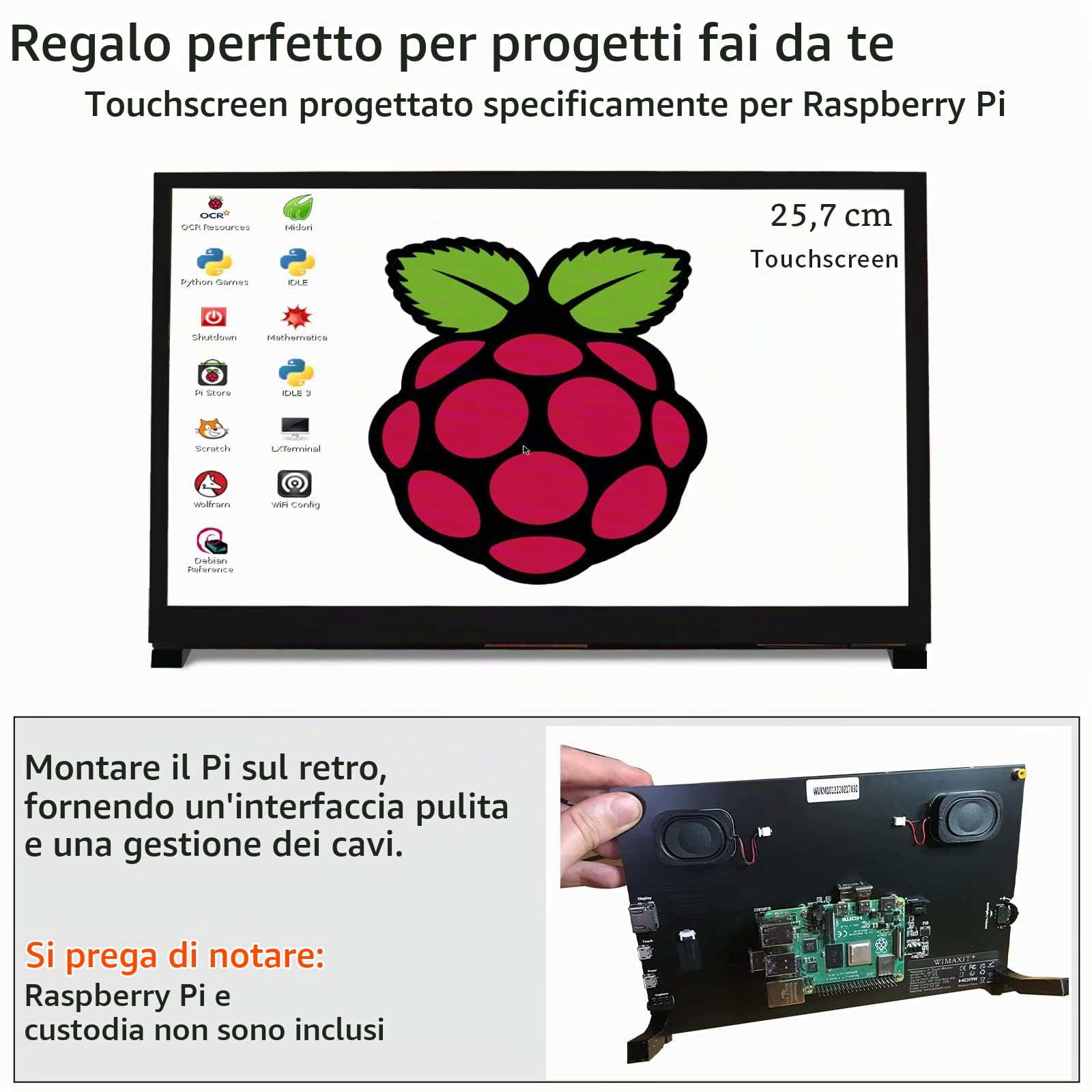 WIMAXIT Raspberry Pi 4 Touch Screen, 10.1 pollici Monitor touch portatile 1024X600 IPS con doppia USB HDMI Angolo di visione 178° per Raspberry Pi 5 4 3 2 Zero B+ Modello B PS4 iOS Win7/8/10