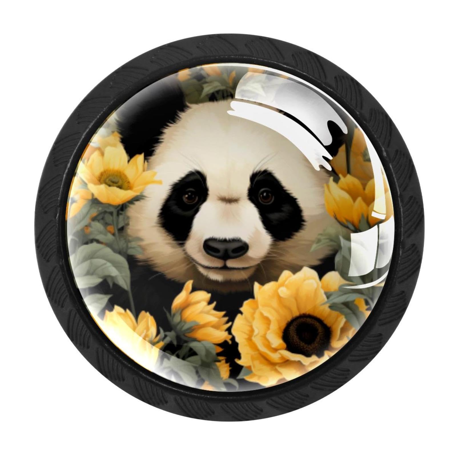 CHENZZZZ 4 pcs Panda Sunflower Cabinet Knobs Crystal Drawer Pulls for Kitchen, Bathroom Cabinet, Dresser and Cupboard