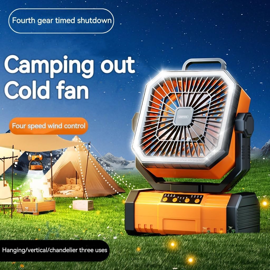 Camping fan LED lighting charging bank 50000mAh, dual charging interface, outdoor tent chandelier fan, desktop fan, 4 speed, for camping, power outage home emergency lighting charging