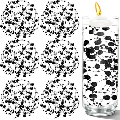 Cusmation 100 PCS Artificial Floating Beads for Centerpieces Vases, Black 8+3mm String Beads for Wedding Party Faux Pearl String for Decorating, String Pearls for Crafts Vase Filler