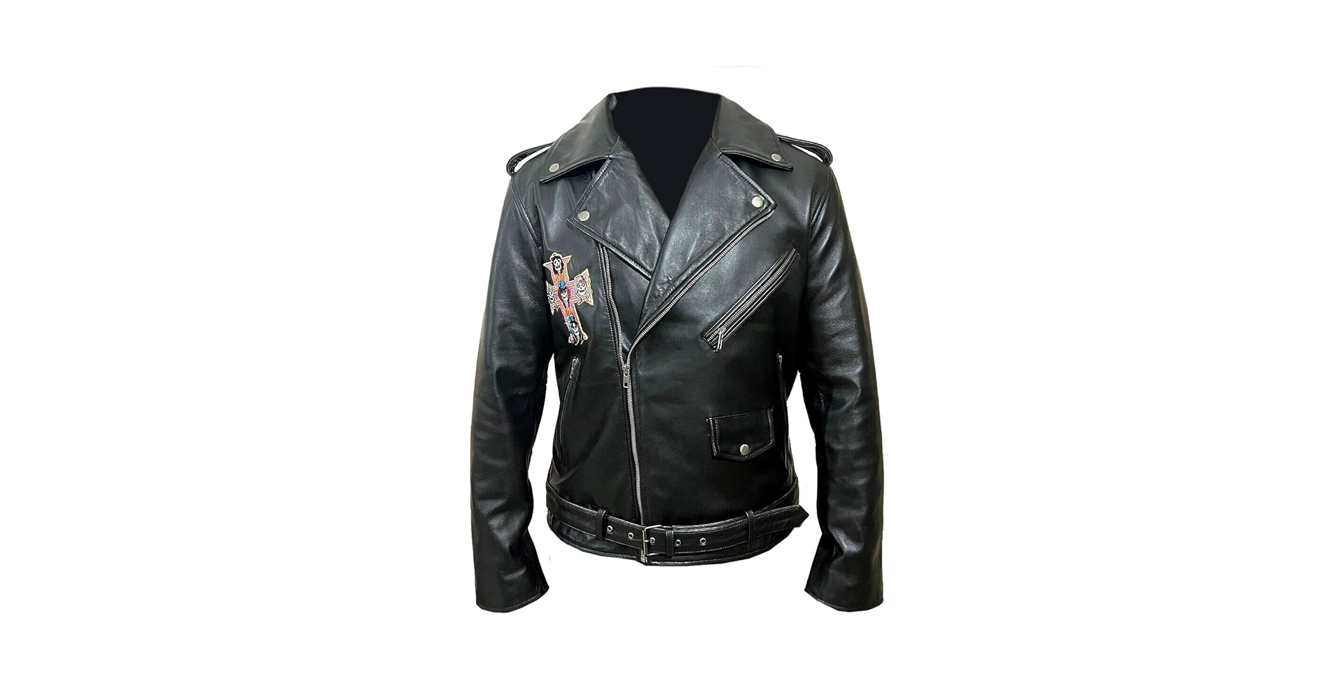 Gun Axl Roze Black Cafe Racer Lambskin Leather Jacket (as1