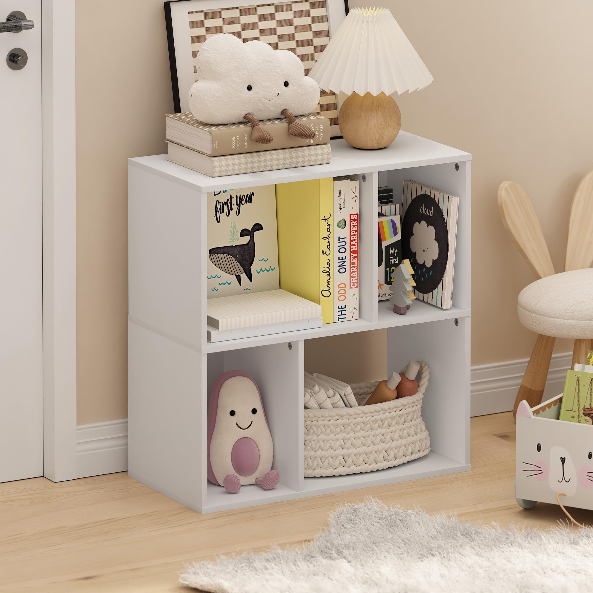Furinno DALY Étagère, Bibliothèque À 4 Cubes, Étagère De Rangement Cubique avec Compartiments Irréguliers, 29,7 X 60 X 62,7 Cm, pour Salon, Chambre, Bureau, Blanc