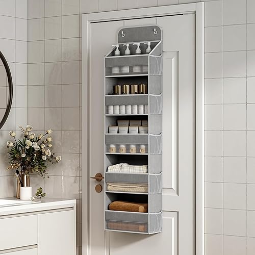 Miniatura 8 de LAMU Organizador de 5 niveles para colgar sobre la puerta, 5 bolsillos grandes y 10 bolsillos laterales detrás de la puerta de almacenamiento para
