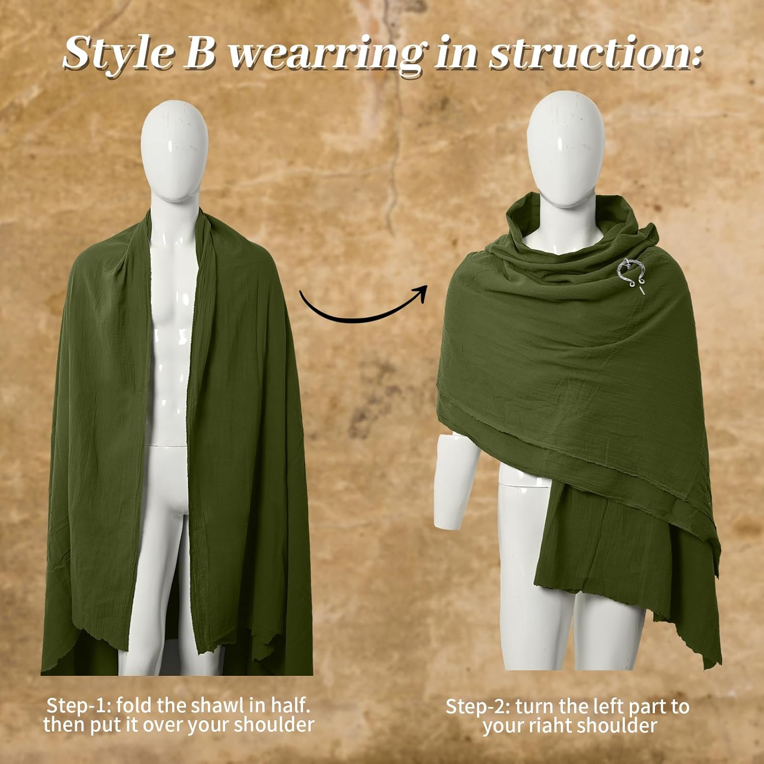 Medieval Dune Costume Shawl, Post Apocalyptic Wrap Dune Head Scarf Rogue Cowl Costume for Viking Shaman Renaissance (Green) - Image 7