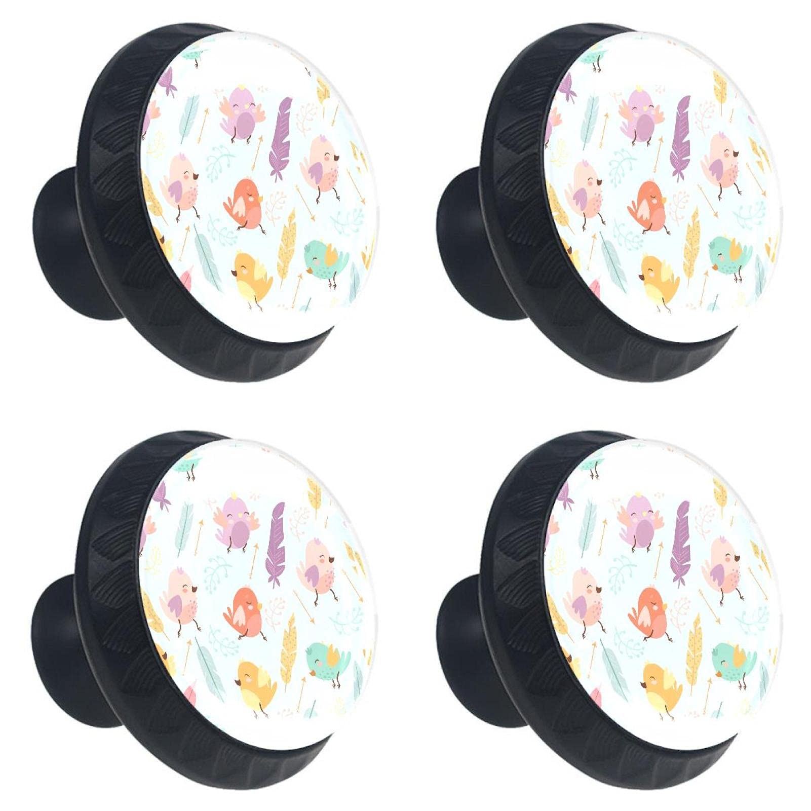 Boutons de tiroir oiseaux et plumes en verre multicolores pour poignée de meuble cuisine