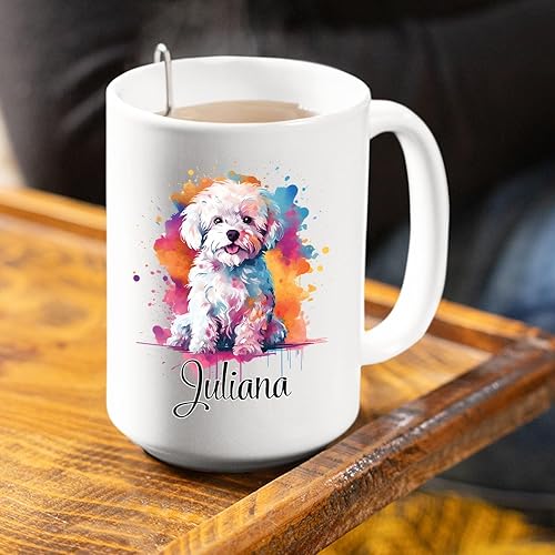 Miniatura 4 de Taza de café personalizada Bichon Frise de 11 15 onzas, nombre personalizado Bichon Frise Dog Taza de café colorida regalo para hombres y mujeres,