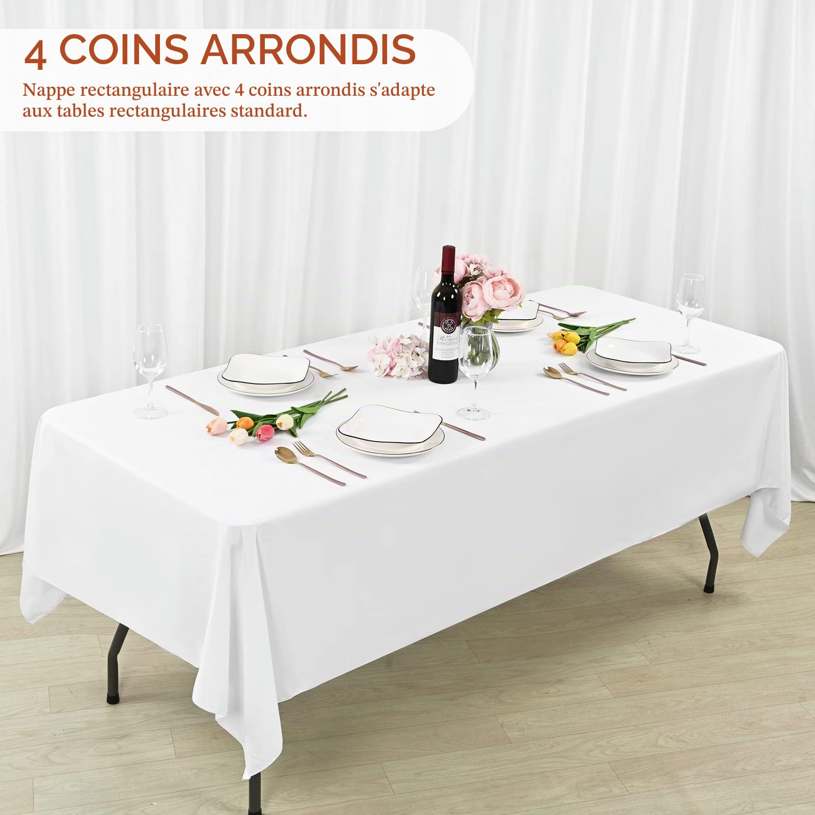 Showgeous Lot de 6 Nappes Rectangulaires 153x320cm en Coton Blanc, Housses de Table Lavables pour Mariage, Banquet, Restaurant
