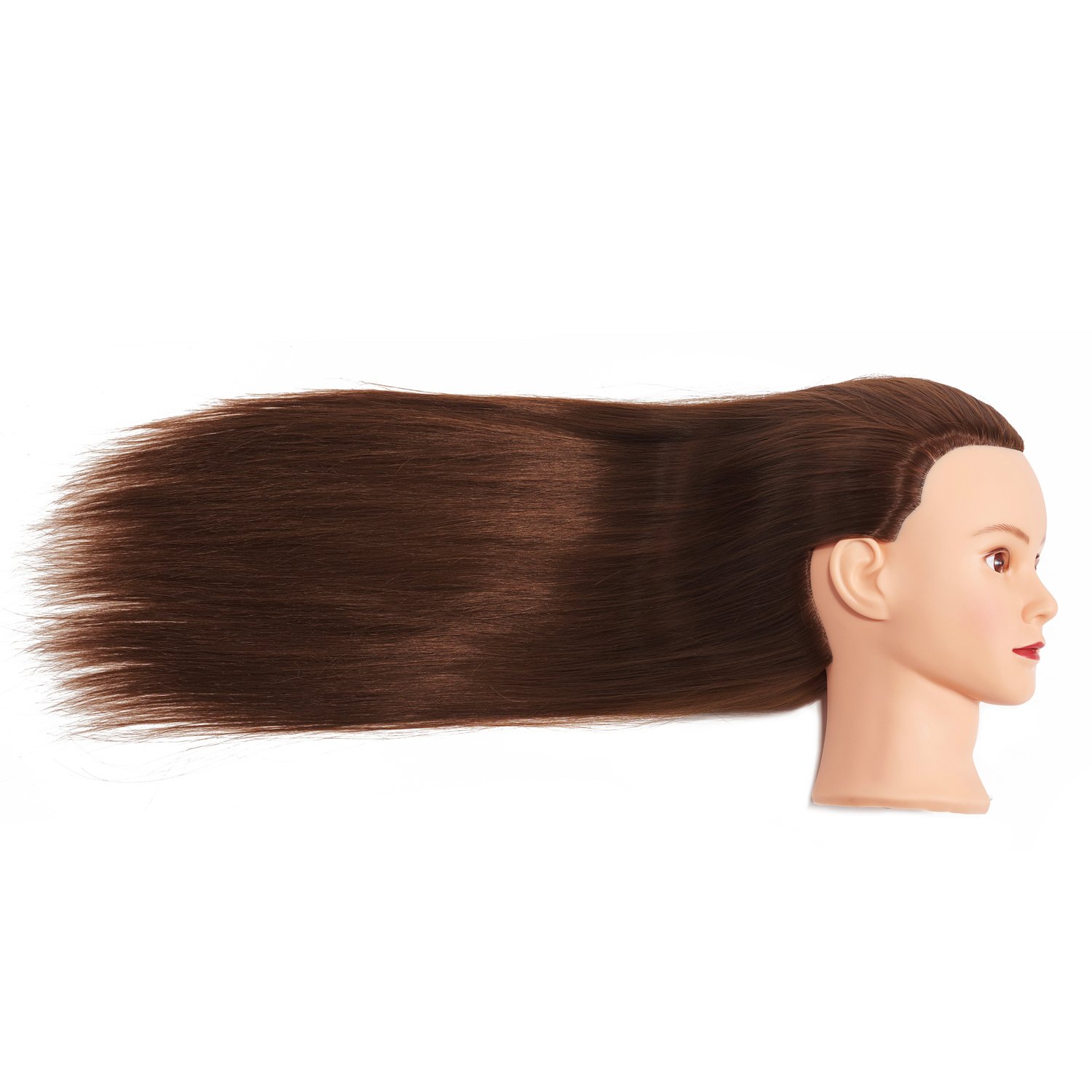 Testa di manichino con capelli in fibra sintetica, lunghezza 65-70 cm, per la formazione professionale dei parrucchieri, morsetto incluso - 4