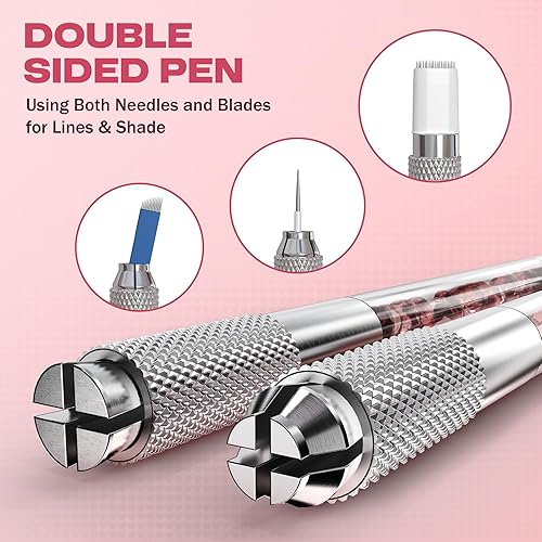 Miniatura 2 de Charme Princesse Microblading Pen Kit Double Sided Manual Pen Kit with 20Pcs Needles Pigment Practice Skin Eyebrow Ruler Ring Cup for Permanent