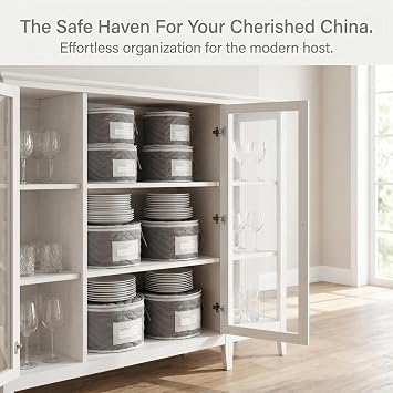 Richards Homewares China Storage Chest, for Starter 4-Piece Set, Quilted Micro Fiber-Gray