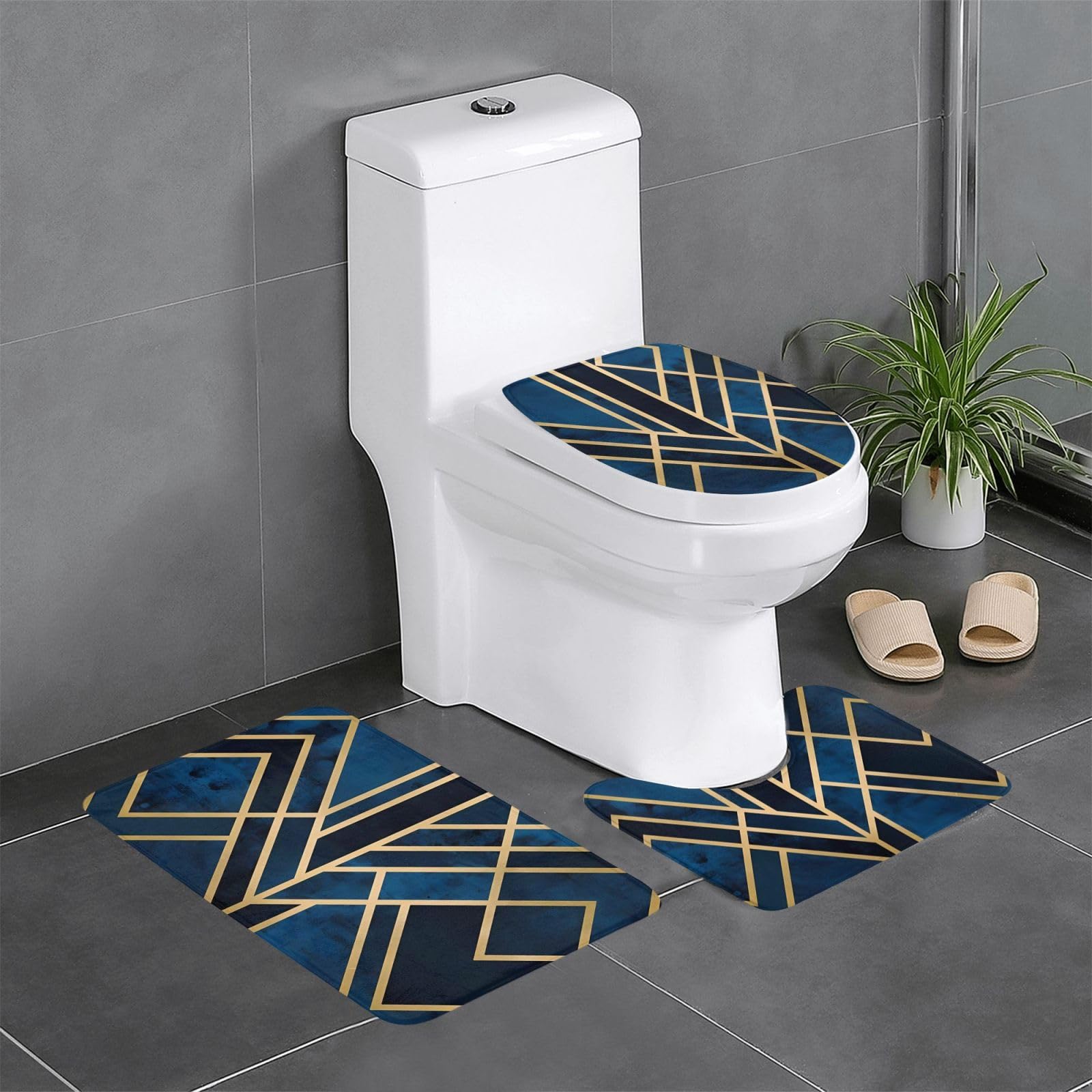 Alfombras de baño de 3 piezas 24x16 en poliéster con rayas geométricas