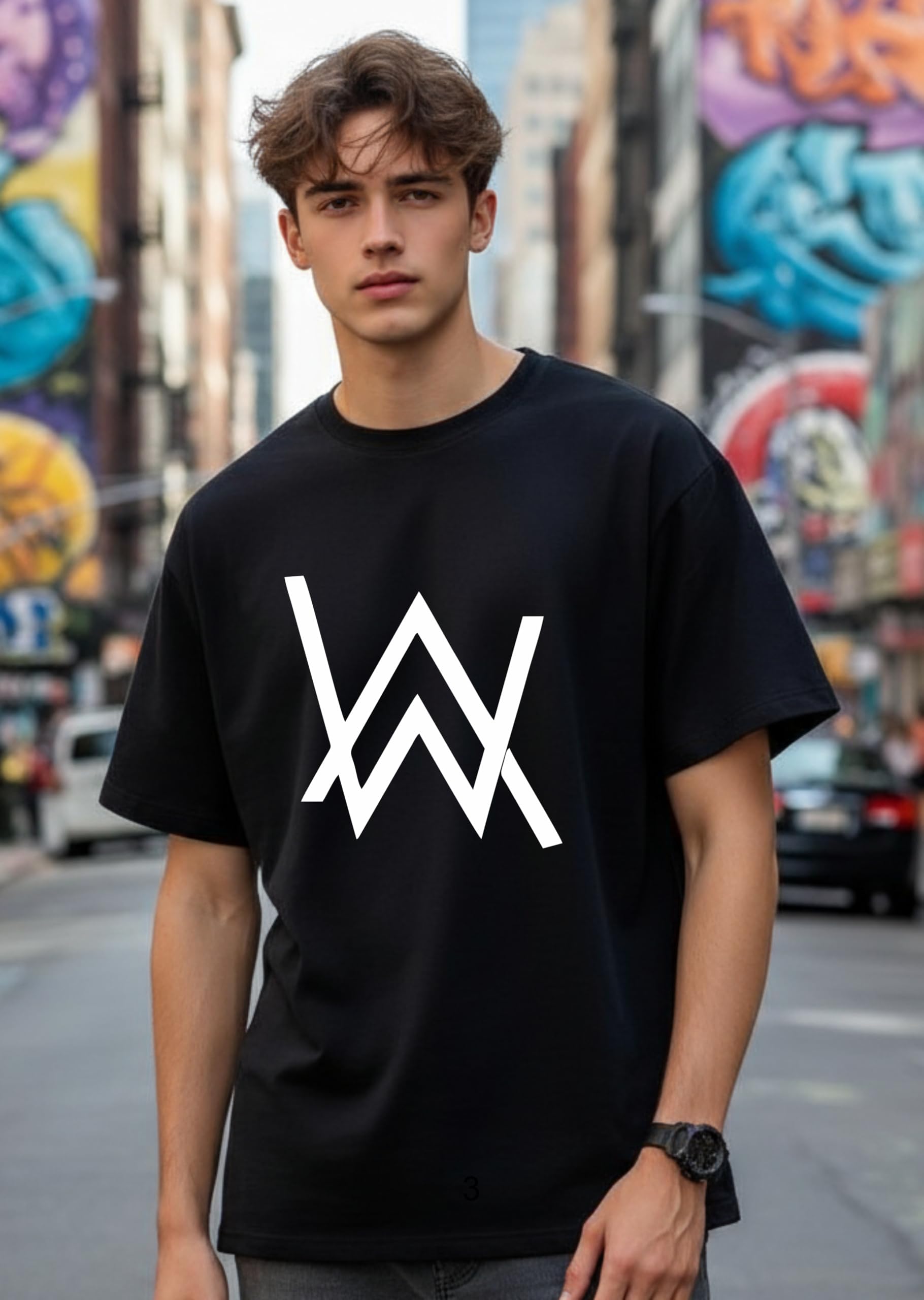 Uniplanet Store Camiseta negra de algodón con cuello redondo Alan Walker para hombre