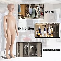 Vista 4 de Maniquí Infantil de Cuerpo Completo Realista Ajustable Desmontable de 43.3" de Altura, Cabeza de Exhibición Giratoria, Forma de Vestido con Base