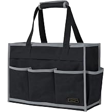 Tool Bag,Tool Pouch with 6 Pockets,Heavy Duty Waxed Canvas Garden Tool Bag Tool Case,16.5 x 7 x 12 Inch & Black
