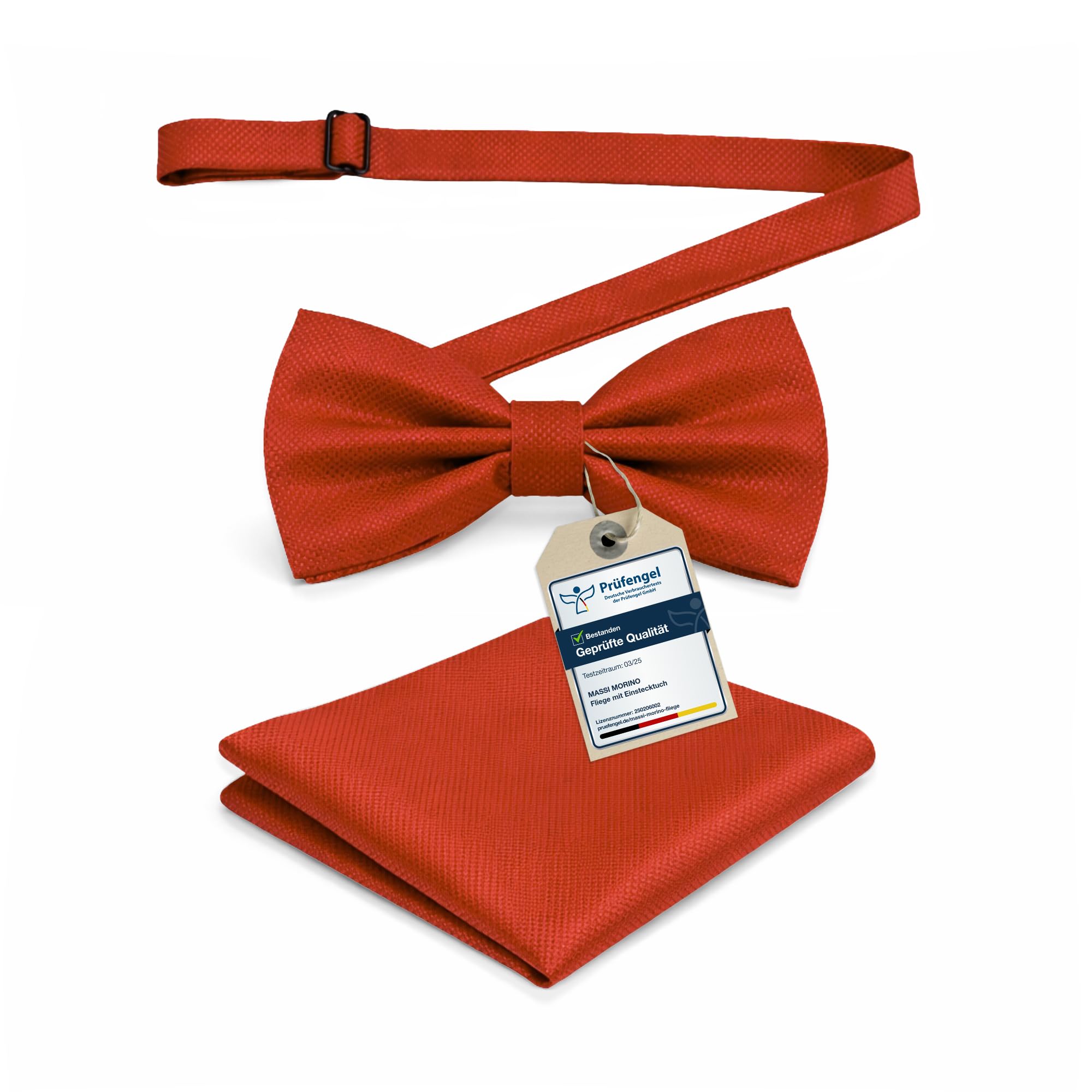 Massi Morino Fliege mit Einstecktuch für Herren Set - Anzug Herrenfliege zur Hochzeit - Verstellbare Schleife