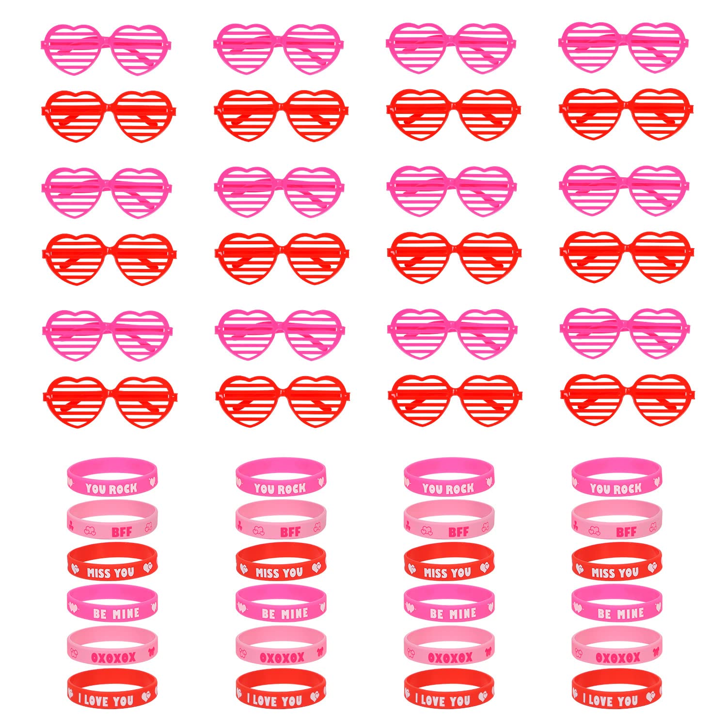 Fuyage 24 Pairs Valentines Heart Glasses and Silicone Wristbands for Kids and Adults Valentines Party Fovors Photo Props Celebration